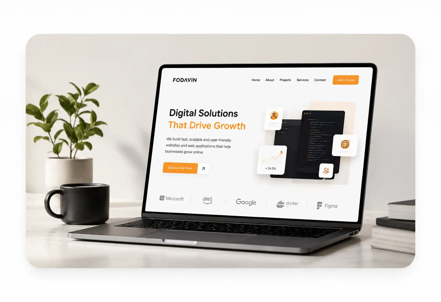 Business website designed by Fodavin shown on a laptop