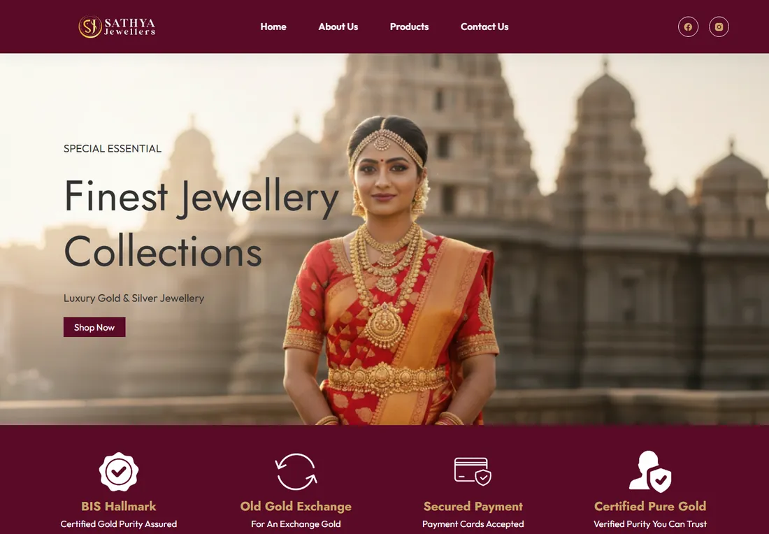 Sathya Jewellers website, built by Fodavin Technologies